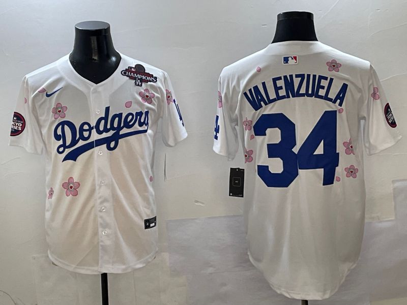 Men Los Angeles Dodgers 34 Valenzuela White Sakura Edition 2025 Nike MLB Jersey style 6